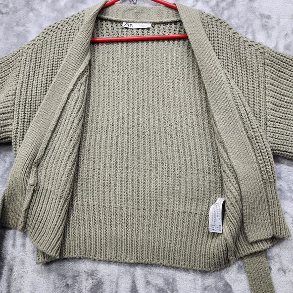 Zara Sweater Womens S Green Wrap Belted Cropped Cardigan Oversized Preppy Casual - Picture 5 of 10